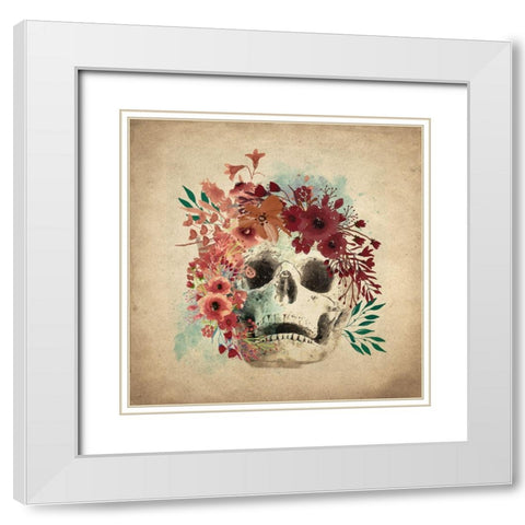 Floral Skull 2 v2 White Modern Wood Framed Art Print with Double Matting by Kimberly, Allen