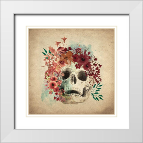 Floral Skull 2 v2 White Modern Wood Framed Art Print with Double Matting by Kimberly, Allen