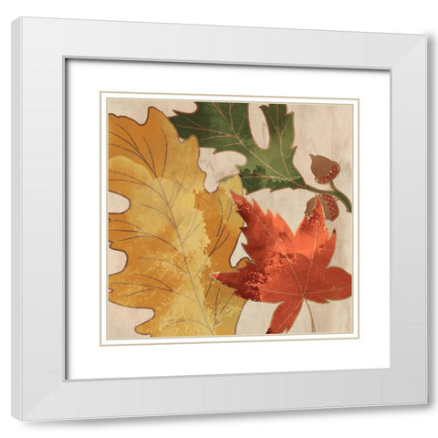 Fall Leaves Square 1 White Modern Wood Framed Art Print with Double Matting by Kimberly, Allen