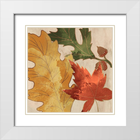 Fall Leaves Square 1 White Modern Wood Framed Art Print with Double Matting by Kimberly, Allen