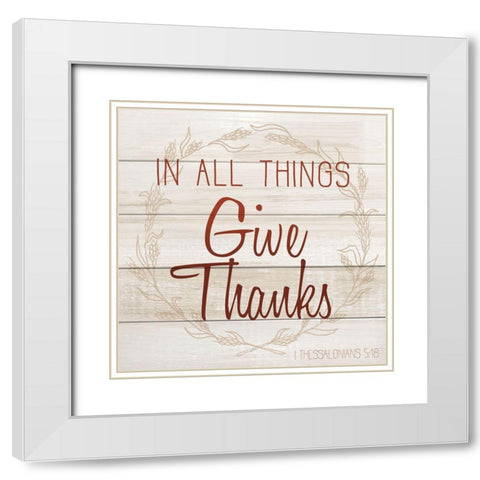Give Thanks White Modern Wood Framed Art Print with Double Matting by Kimberly, Allen