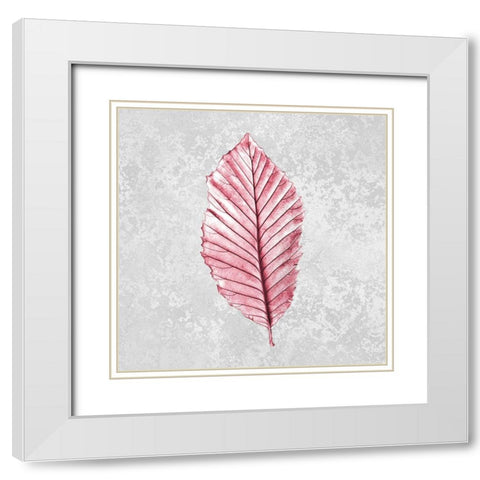 Pink Leaf 1 White Modern Wood Framed Art Print with Double Matting by Kimberly, Allen