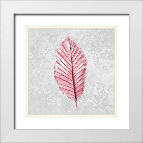 Pink Leaf 1 White Modern Wood Framed Art Print with Double Matting by Kimberly, Allen