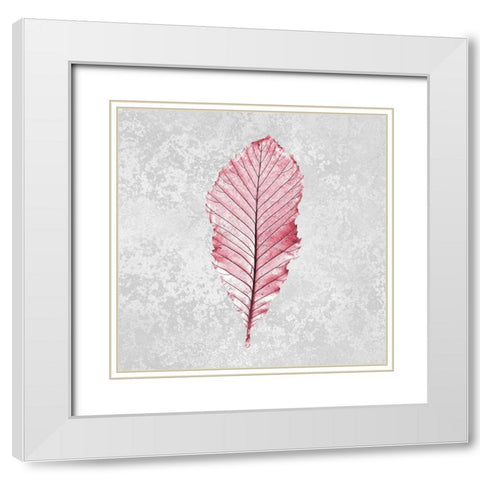 Pink Leaf 2 White Modern Wood Framed Art Print with Double Matting by Kimberly, Allen