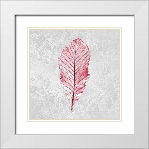 Pink Leaf 2 White Modern Wood Framed Art Print with Double Matting by Kimberly, Allen