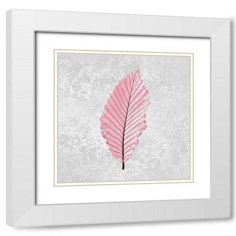 Pink Leaf 3 White Modern Wood Framed Art Print with Double Matting by Kimberly, Allen