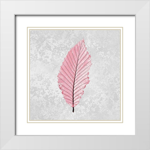 Pink Leaf 3 White Modern Wood Framed Art Print with Double Matting by Kimberly, Allen