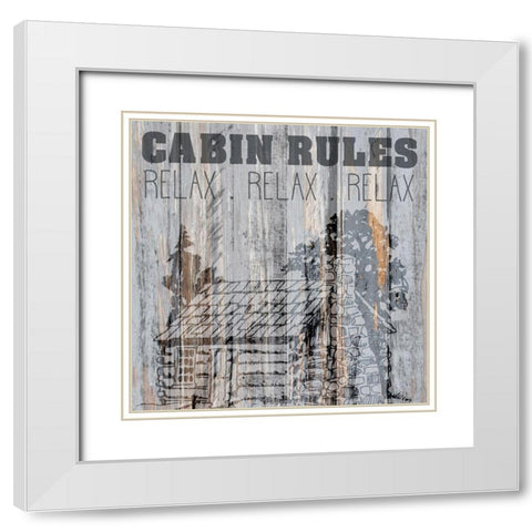 Cabin Rules 1 White Modern Wood Framed Art Print with Double Matting by Kimberly, Allen