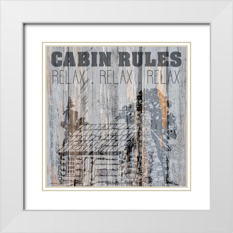 Cabin Rules 1 White Modern Wood Framed Art Print with Double Matting by Kimberly, Allen
