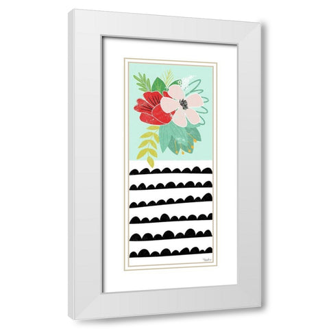 Teal Floral White Modern Wood Framed Art Print with Double Matting by Louise, Gigi