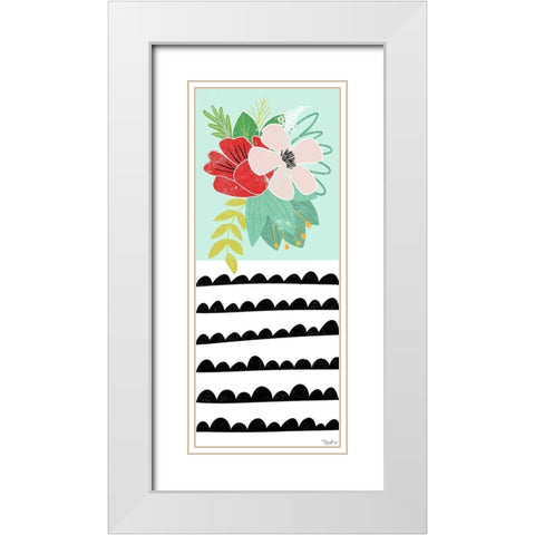 Teal Floral White Modern Wood Framed Art Print with Double Matting by Louise, Gigi