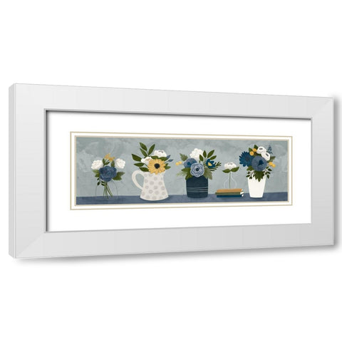Blue Flower Group White Modern Wood Framed Art Print with Double Matting by Louise, Gigi