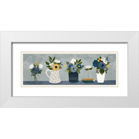 Blue Flower Group White Modern Wood Framed Art Print with Double Matting by Louise, Gigi
