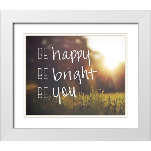 Be Happy White Modern Wood Framed Art Print with Double Matting by Louise, Gigi