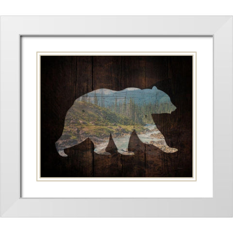 Lodge Wanderer Bear White Modern Wood Framed Art Print with Double Matting by Louise, Gigi