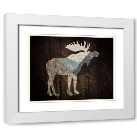 Lodge Wandering Moose White Modern Wood Framed Art Print with Double Matting by Louise, Gigi
