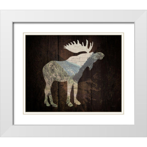 Lodge Wandering Moose White Modern Wood Framed Art Print with Double Matting by Louise, Gigi