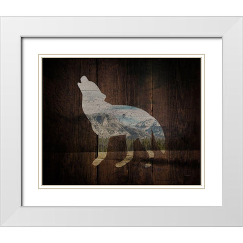 Lodge Wolf White Modern Wood Framed Art Print with Double Matting by Louise, Gigi