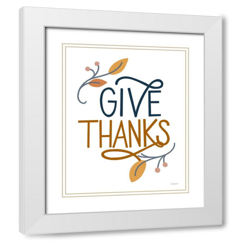 Give Thanks White Modern Wood Framed Art Print with Double Matting by Louise, Gigi