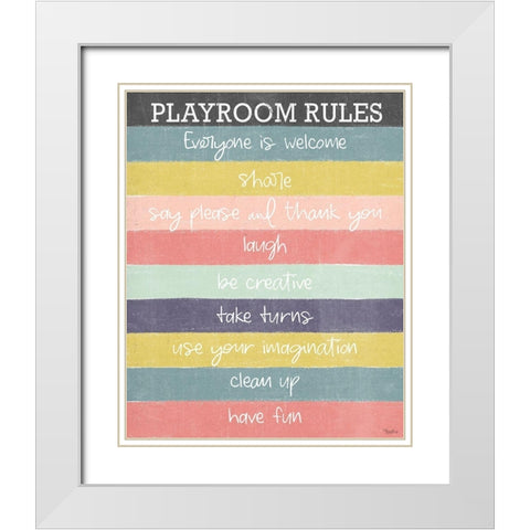 Playroom Rules v2 White Modern Wood Framed Art Print with Double Matting by Louise, Gigi