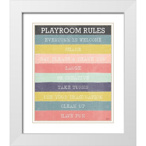 Playroom Rules White Modern Wood Framed Art Print with Double Matting by Louise, Gigi