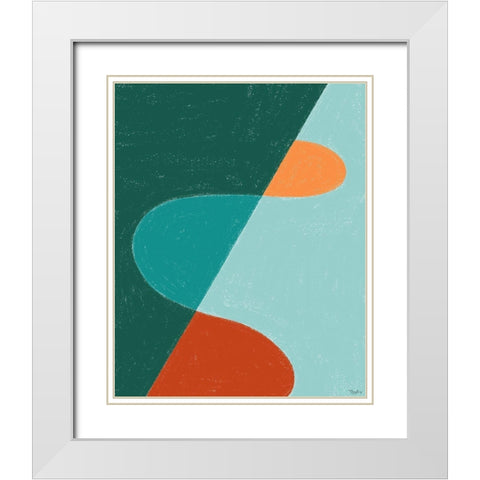Teal Orange Abstract White Modern Wood Framed Art Print with Double Matting by Louise, Gigi