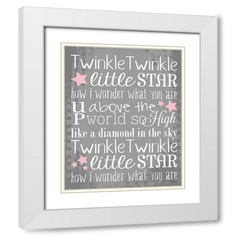 Twinkle Pink Stars White Modern Wood Framed Art Print with Double Matting by Louise, Gigi