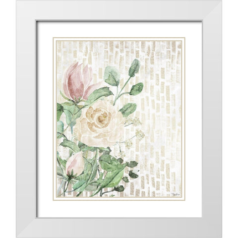 Neutral Flowers White Modern Wood Framed Art Print with Double Matting by Louise, Gigi