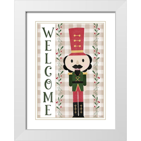 Welcome Nutcracker Flag White Modern Wood Framed Art Print with Double Matting by Louise, Gigi
