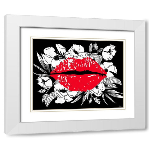 Floral Lips White Modern Wood Framed Art Print with Double Matting by Louise, Gigi