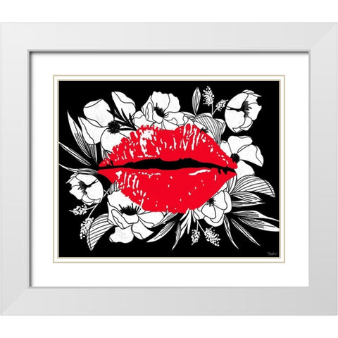 Floral Lips White Modern Wood Framed Art Print with Double Matting by Louise, Gigi