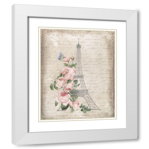 Eiffel Floral White Modern Wood Framed Art Print with Double Matting by Louise, Gigi