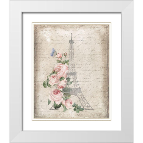 Eiffel Floral White Modern Wood Framed Art Print with Double Matting by Louise, Gigi