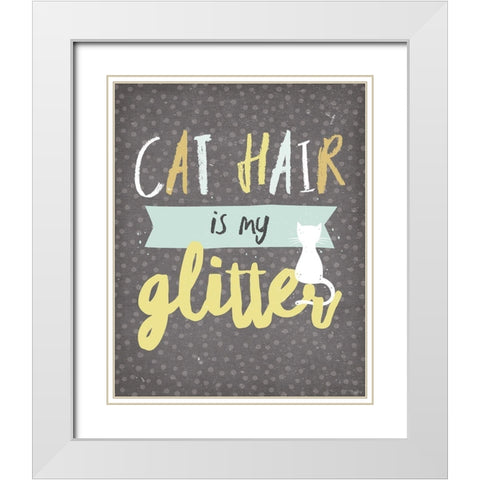Cat Hair Glitter White Modern Wood Framed Art Print with Double Matting by Louise, Gigi