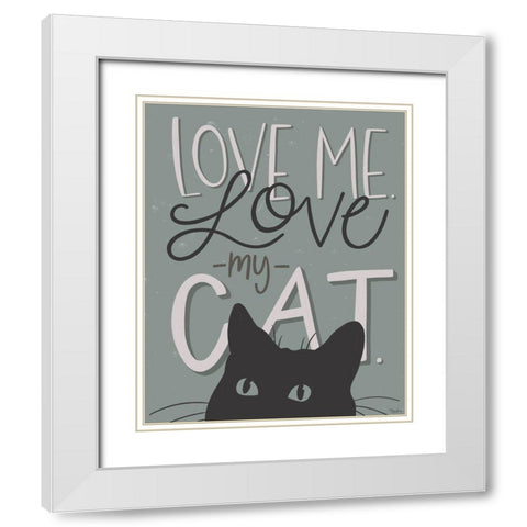Love Cat White Modern Wood Framed Art Print with Double Matting by Louise, Gigi
