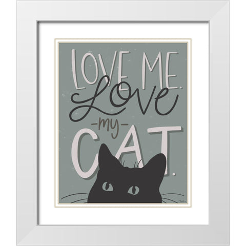 Love Cat White Modern Wood Framed Art Print with Double Matting by Louise, Gigi