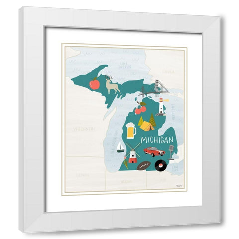 Michigan Icons 2 White Modern Wood Framed Art Print with Double Matting by Louise, Gigi