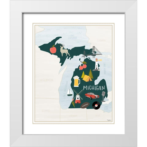 Michigan Icons White Modern Wood Framed Art Print with Double Matting by Louise, Gigi