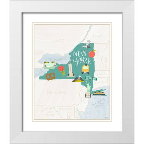 New York Icons Teal White Modern Wood Framed Art Print with Double Matting by Louise, Gigi