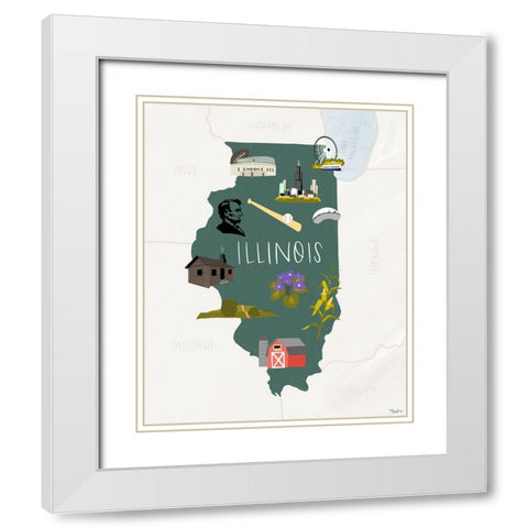 Illinois Icons 2 White Modern Wood Framed Art Print with Double Matting by Louise, Gigi