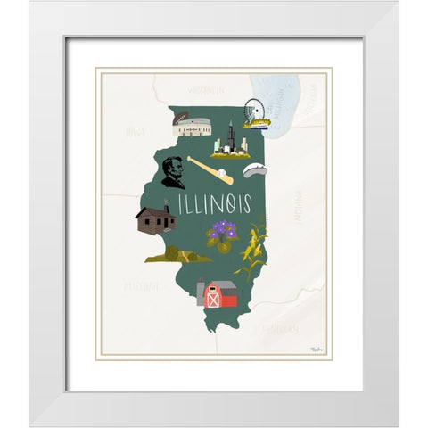 Illinois Icons 2 White Modern Wood Framed Art Print with Double Matting by Louise, Gigi