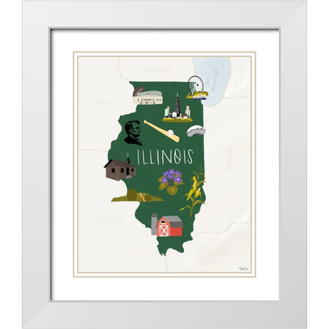 Illinois Icons White Modern Wood Framed Art Print with Double Matting by Louise, Gigi