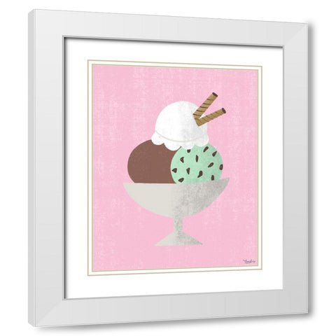 Three Scoop Sundae White Modern Wood Framed Art Print with Double Matting by Louise, Gigi