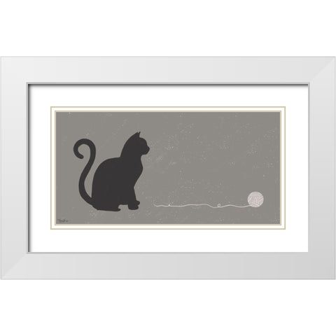 Cat Yarn White Modern Wood Framed Art Print with Double Matting by Louise, Gigi