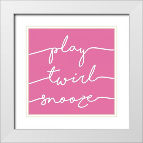 Play Twirl Snooze PINK White Modern Wood Framed Art Print with Double Matting by Louise, Gigi