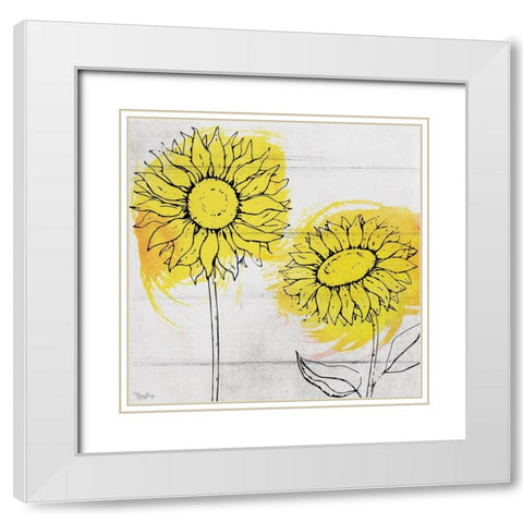 Two Sunflowers White Modern Wood Framed Art Print with Double Matting by Louise, Gigi