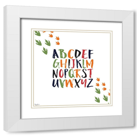 Dinosaur Alphabet White Modern Wood Framed Art Print with Double Matting by Louise, Gigi