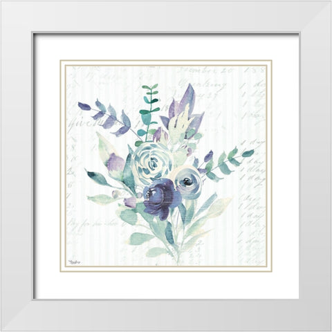 Wild Floral BLUE White Modern Wood Framed Art Print with Double Matting by Louise, Gigi