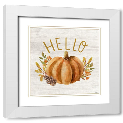 Hello Pumpkin White Modern Wood Framed Art Print with Double Matting by Louise, Gigi