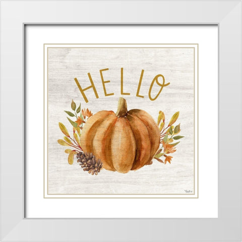 Hello Pumpkin White Modern Wood Framed Art Print with Double Matting by Louise, Gigi